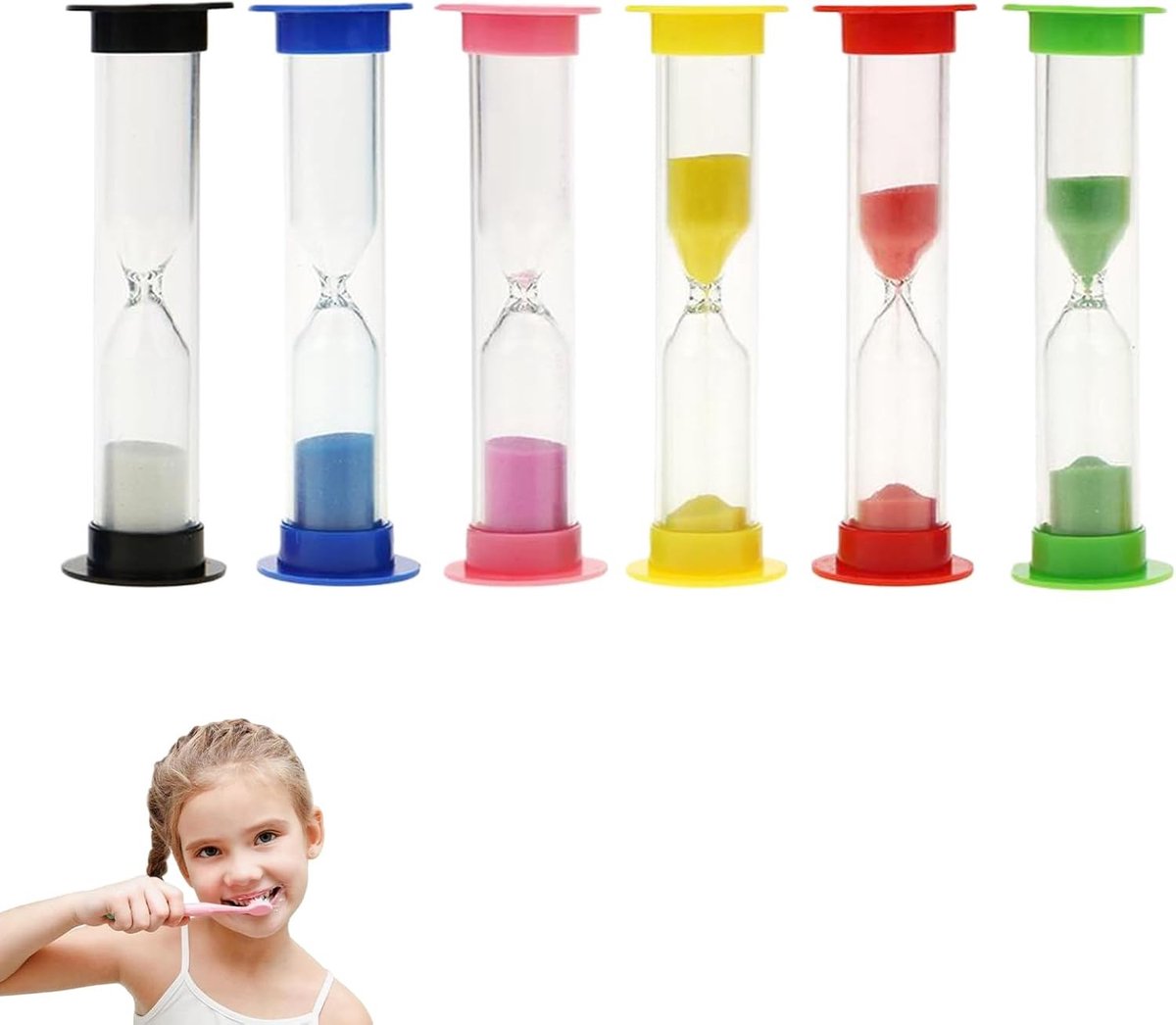 6-delige zandloper set voor kinderen - Zandlopers, tandenpoets timer, klaslokaal en spelletjes