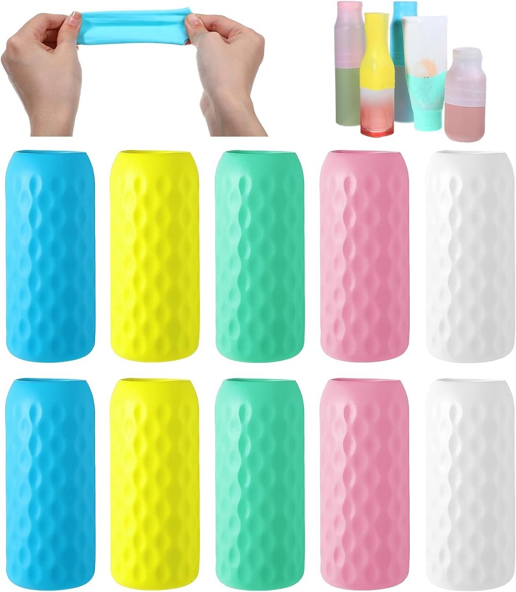 Set van 10 Lekvrije Deksel voor Reiscontainers, Silicone Flessendeksel, Elastische Beschermhoezen voor Shampoo, Douchegel en Reizen, Herbruikbare Bescherming voor Vakantie en Strand (5 Kleuren)