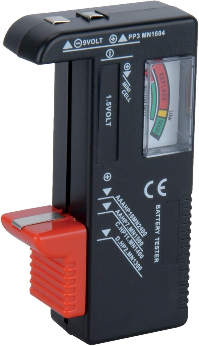 Batterijtester - Analoge Weergave - Geschikt voor 1,5 V en 9 V Batterijen - Universeel en Handig