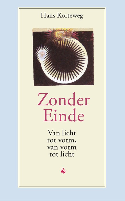 Boek met de titel Zonder einde, met daarin een afbeelding van een gedetailleerd, spiraalvormig kunstwerk. De ondertitel luidt 'Van licht tot vorm, van vorm tot licht'.
