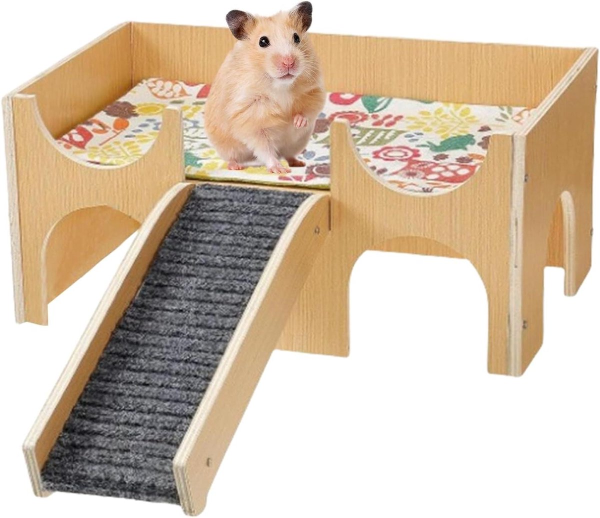 Houten Knaagdierhuis - Dierenverblijf Huisdiertunnel - Activiteit en beweging - Tweelaags ontwerp - 237 x 38 x 18 cm