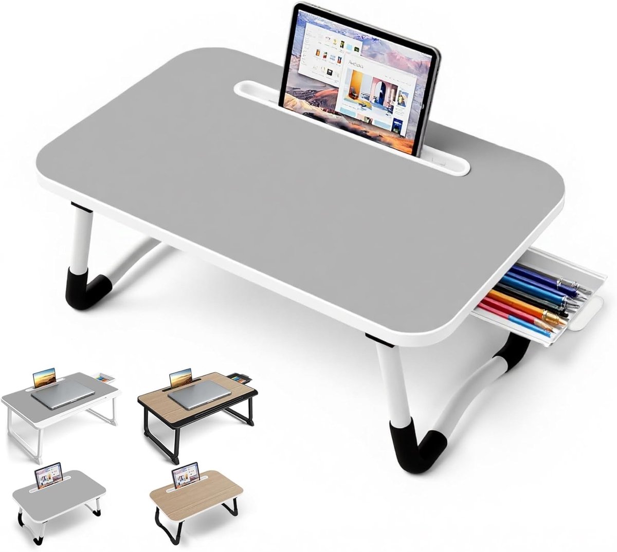 Bedtafeltje voor op bed - Grijs - Small 48 x 30 cm - Multifunctioneel laptopbedje met opvouwbare poten - Voor werken en ontspannen