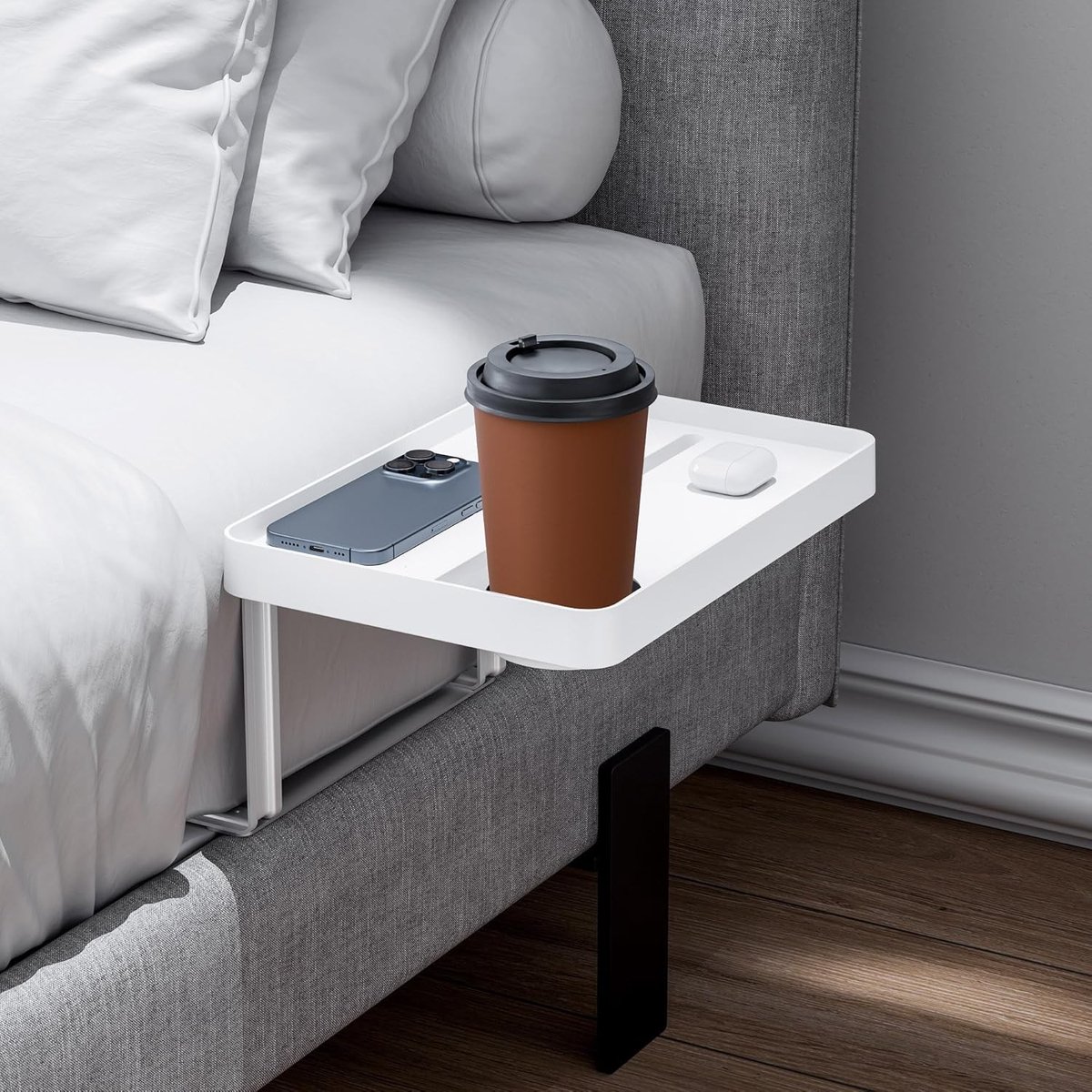Bedtafeltje voor op bed - Houtkleurig - Compact formaat - Met lade en bekerhouder - Voor platformbed en boxspring
