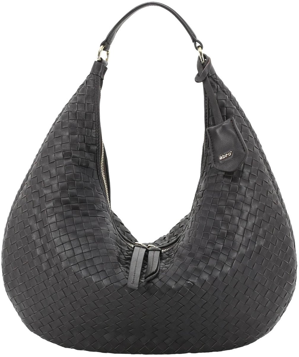 abro schoudertas sleutelhanger Leather Piuma Woven Nana Hobo Bag Dark Brown donkerbruin