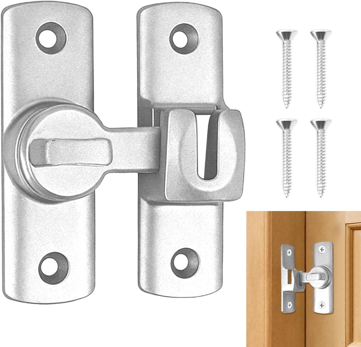 Deursluiting in Zilver, Schroefgemonteerd Poortslot met Flipgrendel voor Badkamer, Slaapkamer en Kasten - Duurzaam en Veilig