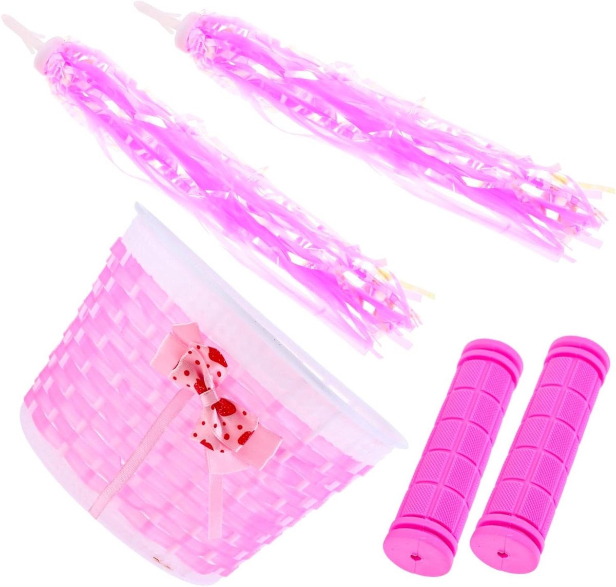 Kinderfietsmand Set - Stuurdecoratie Accessoires - Fiets Versieren - Heldere Kleur Glans - 21 cm Lengte - Roze