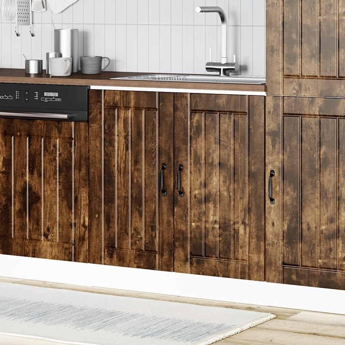 Spoelbakonderkast - Keukenopberger - Keuken Organiseren - Verstelbare poten - 80 cm breed - Rookeiken