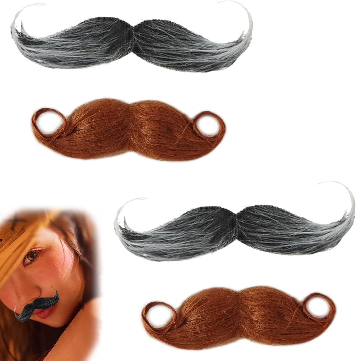 Set van 4 Zelfklevende Neppenbaarden voor Kostuums, Perfect voor Halloween Feestjes, Carnaval en Theatrale Optredens (Bruin)