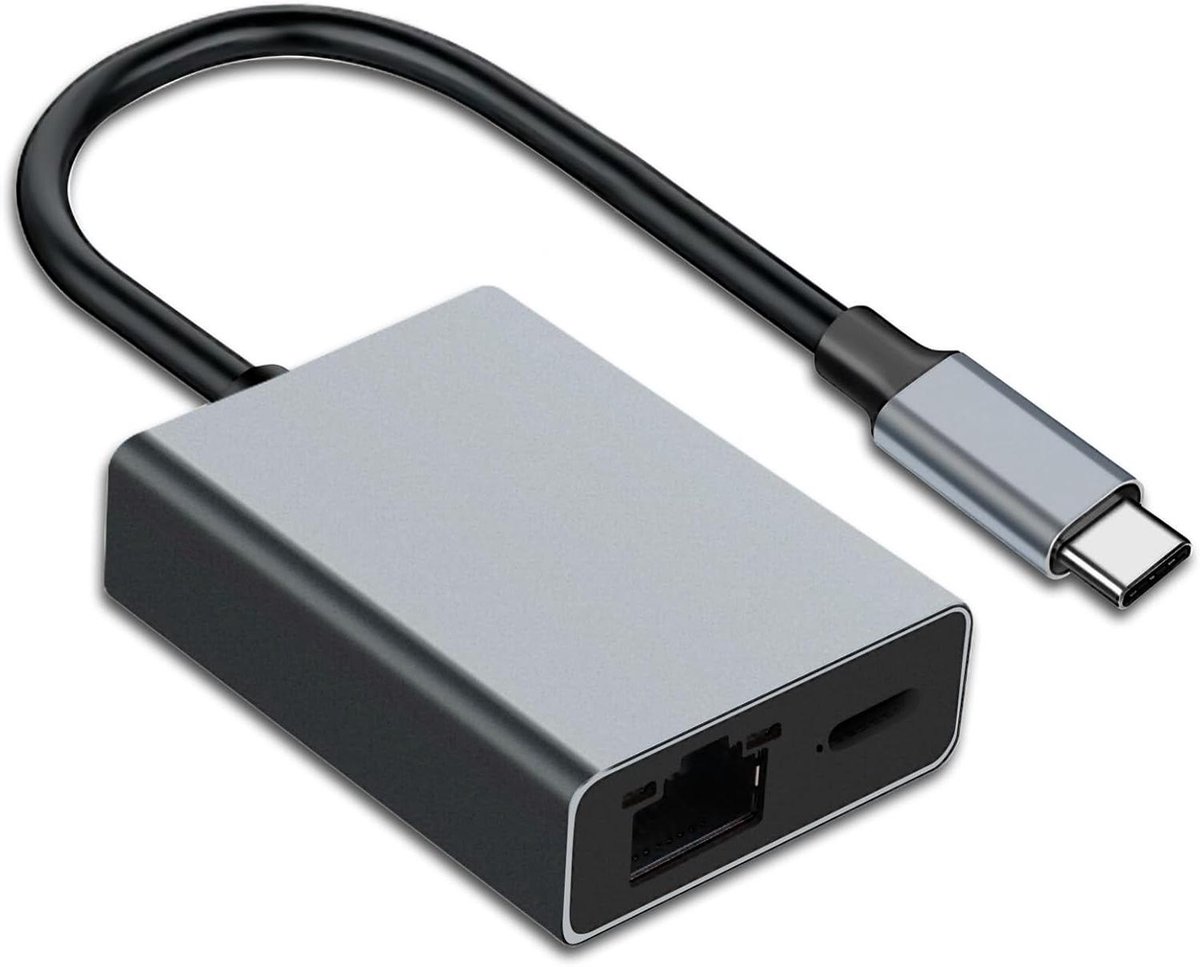 USB-C Ethernet Adapter - Netwerk Adapter - Stabiel Internet - 100W Snelladen - 1000 Mbps - Grijs