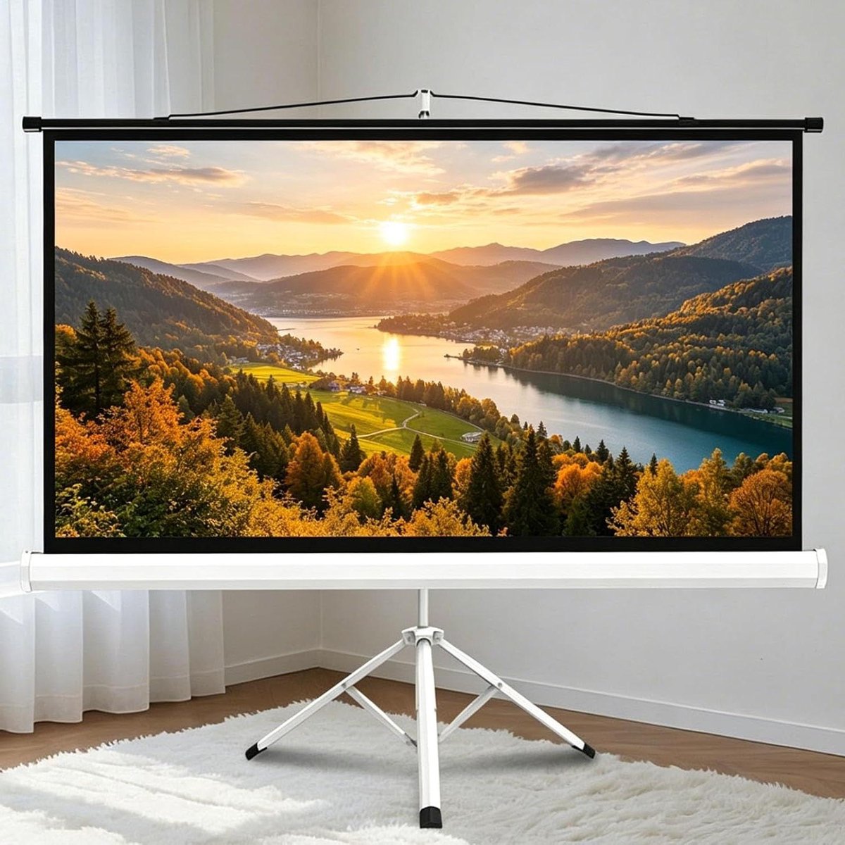 Draagbaar Projectorscherm - Vloerprojectiescherm Intrekbaar Scherm - Thuisbioscoop Presentaties - Zonder Boren Vrijstaand - 60 inch (16:9) - Wit