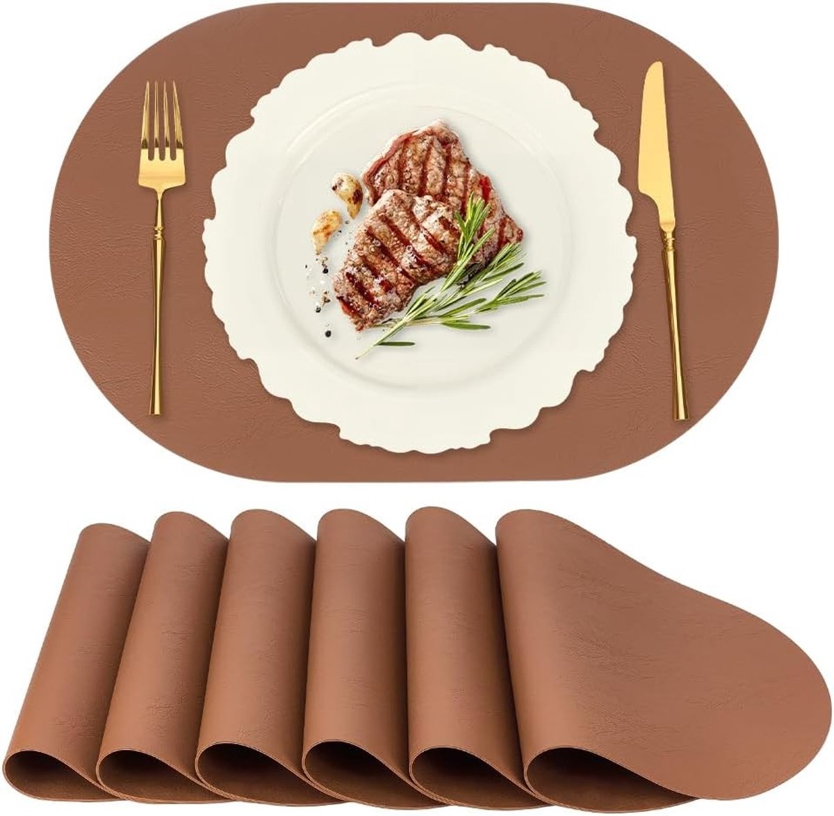 Set van 10 Waterdichte Ovalen Reversible Placemat (30 x 44,5 cm) - Wasbare Faux Leer Tafelonderleggers voor Keuken, Eetkamer en Buitengebruik