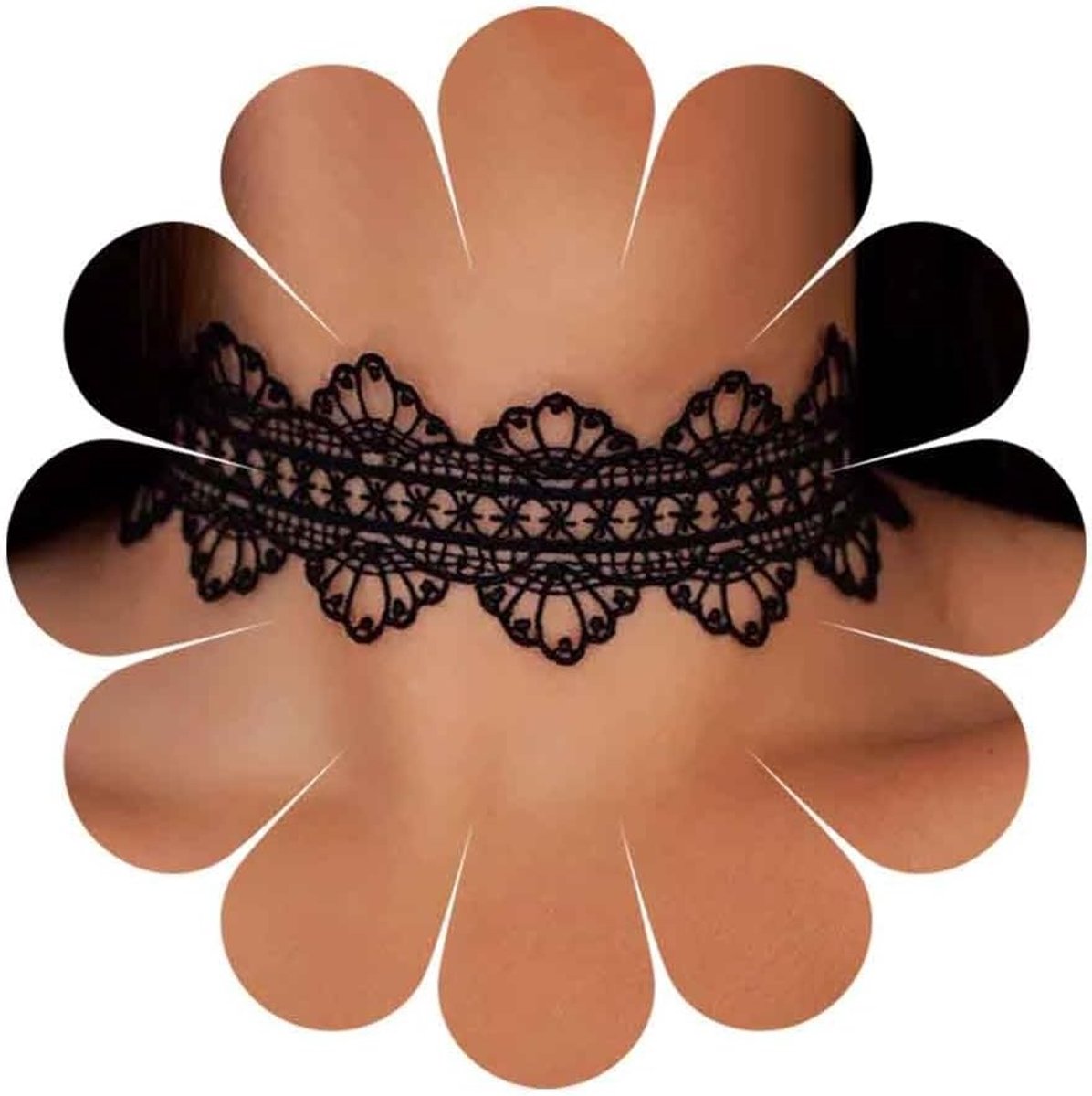 Gothic Choker Ketting met Zwarte Kant en Bloemmotief voor Vrouwen - Elegante Korte Halsketting, Statement Sieraad en Modeaccessoire