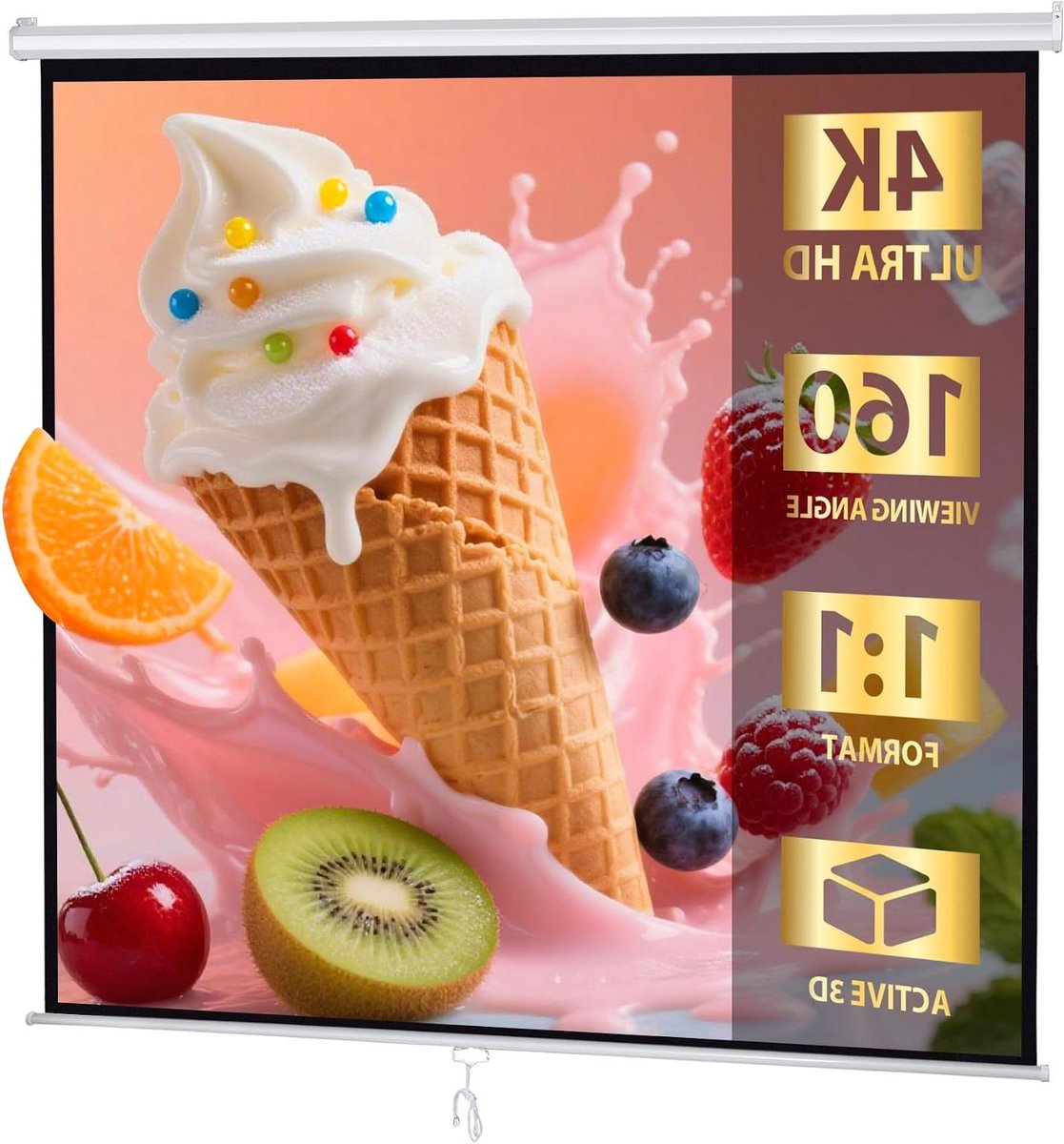 Projectorscherm Handmatig - Projectiescherm Pull Down - Home Cinema Presentaties - 120 Inch 1:1 Formaat - 84" x 84" - Wit