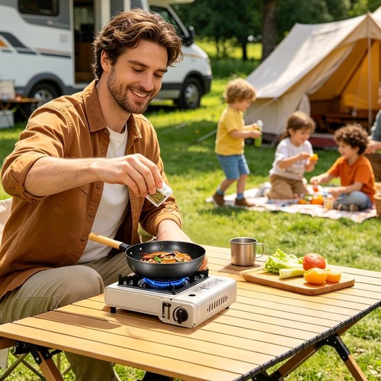 Draagbaar Kampeer Kooktoestel - Camping Kookplaat Cassette - Buiten Koken - Windbestendige Constructie - 34x26x8.5 cm - Zwart van Draagbaar — afbeelding 4