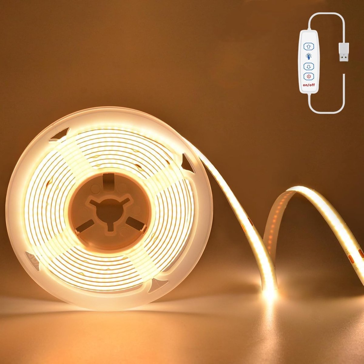 SnelShoppen - COB LED Strip 3m USB 5V Warm Wit 3000K Dimbaar 960 LEDs Flexibele LED Strip Lichten voor Slaapkamer, Thuis, Kast, DIY Verlichting