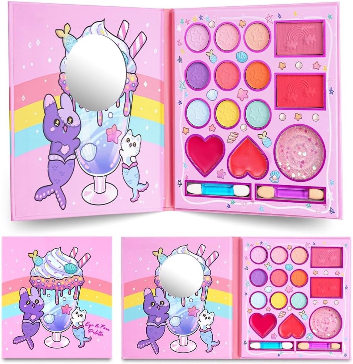 Make-upkoffer voor meisjes - 14 kleuren - Wasbare kindermake-upset met spiegel - Niet-giftige cosmetica voor kinderen