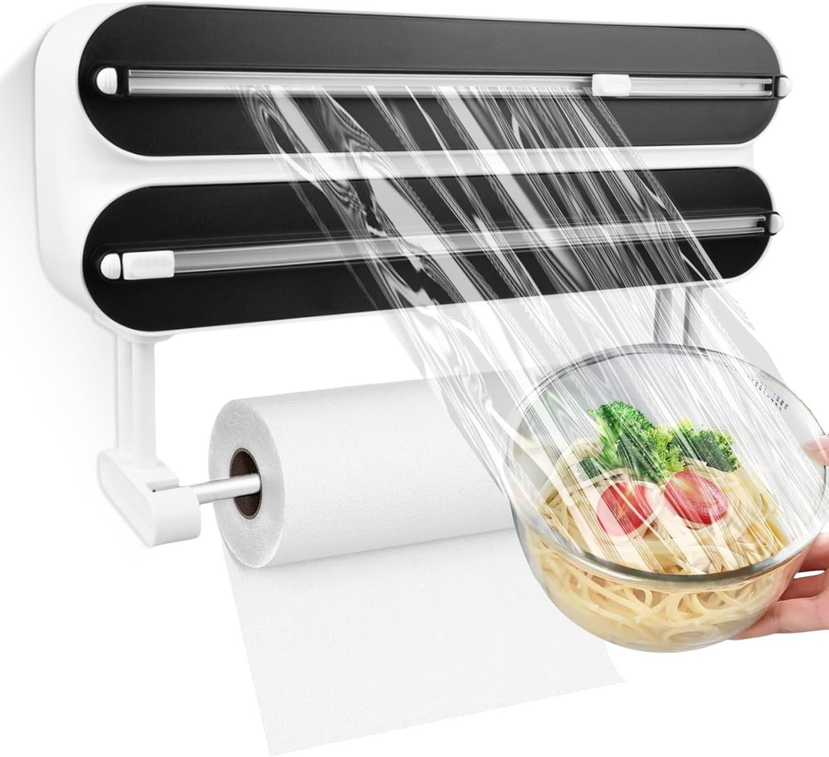 Vershoudfoliedispenser - Zwart - Multifunctionele Wandrolhouder voor Keuken - ABS met Magnetische Bevestiging - Voor Keukenpapier en Folie