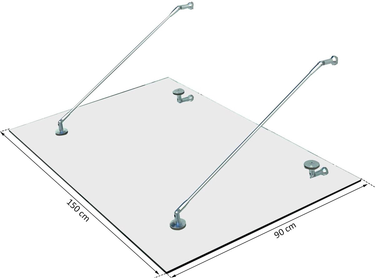 Glazen luifel - deurluifel - gehard glas - 304 roestvrij staal - helder glas - 150 x 90 cm
