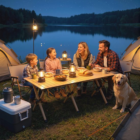 Campingtafel 117 x 60 cm - aluminium klaptafel met oprolbaar tafelblad - houtlook - waterdichte draagtas — afbeelding 5