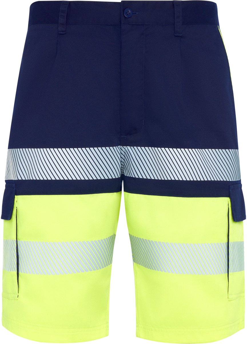 High Visability korte werkbroek Fluor geel en Donker blauw maat L
