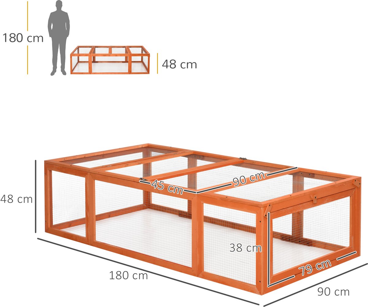Buitenverblijf voor kleine dieren - scharnierend dak - vurenhout - oranje thumbnail 4