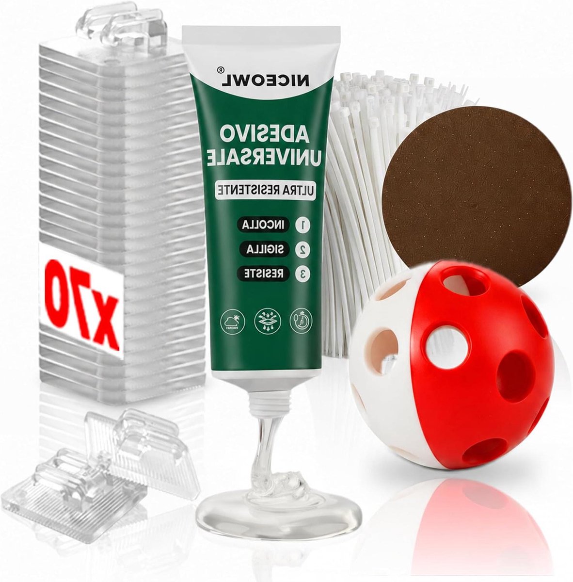 Bevestigingsset Kattennet - Montage Kit Netten - Veilig Buiten Zitten - Zonder Boren - 70 Haken - Wit