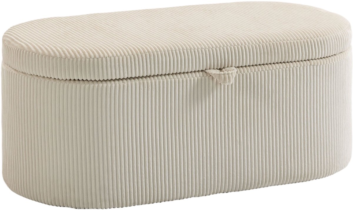 Opbergpoef - corduroy bekleding met gewatteerde zitting - bankje aan het voeteneinde van het bed - 105 x 51 x 49 cm - beige