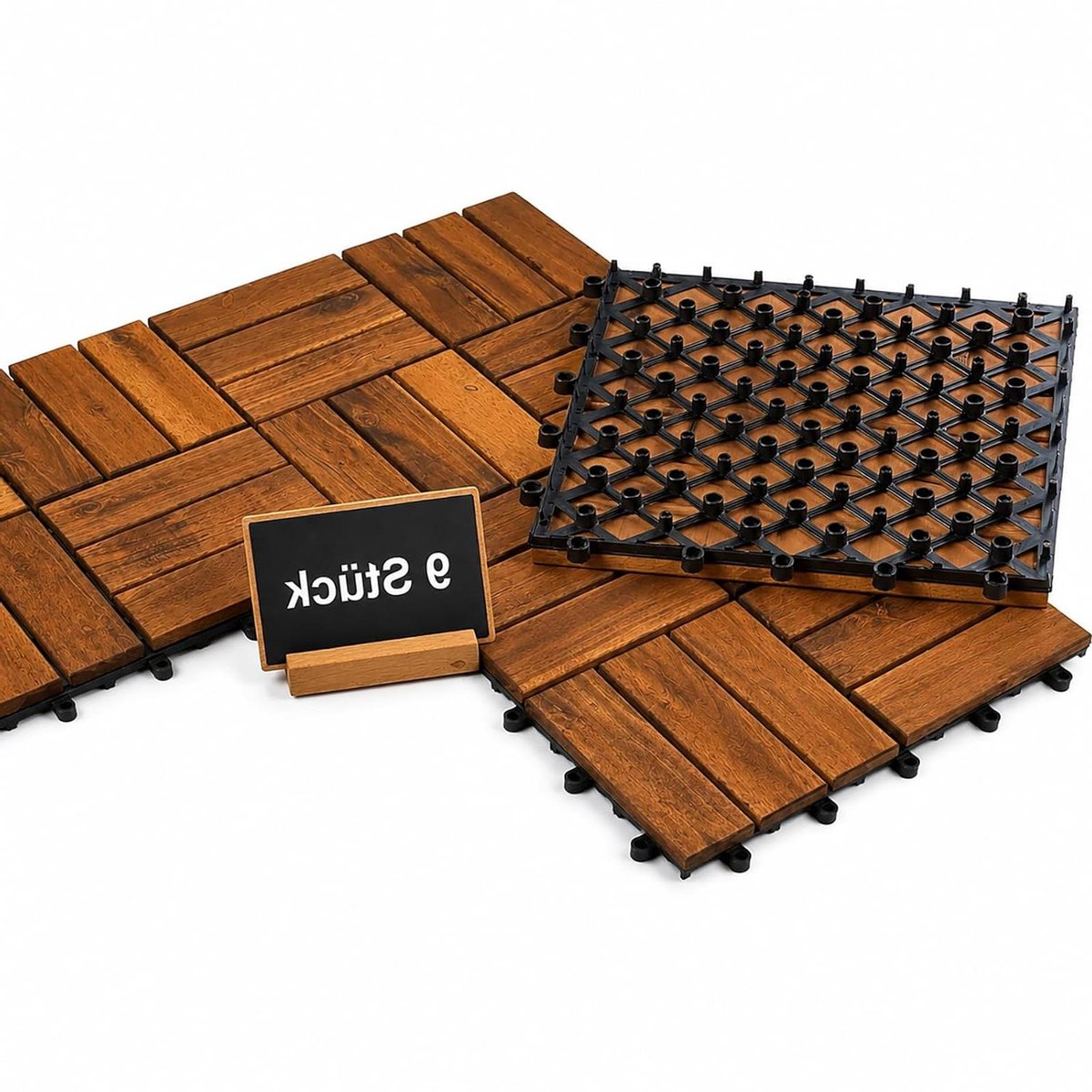 Houten Terrastegels - Kliktegels Hout - Balkon Terras - Acaciahout Weerbestendig - 30 x 30 cm - Natuurlijk Hout