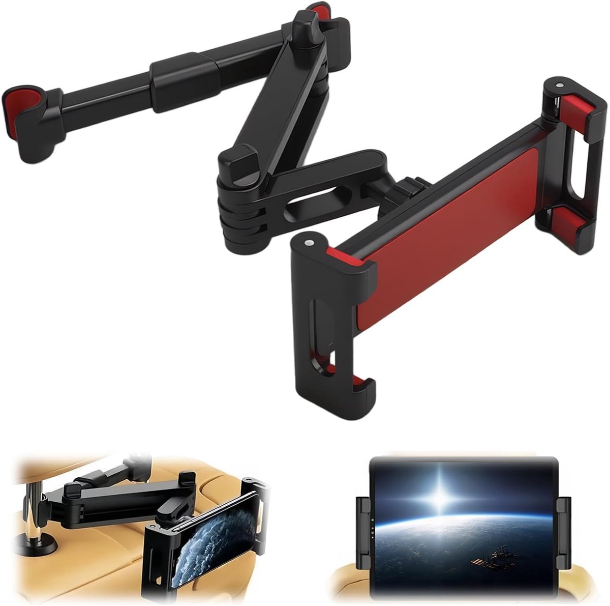 Tablet Houder Auto - Kantelbaar & Draaibaar - Tablethouder - Hoofdsteun Bevestiging -12 cm tot 32,8 cm -rood