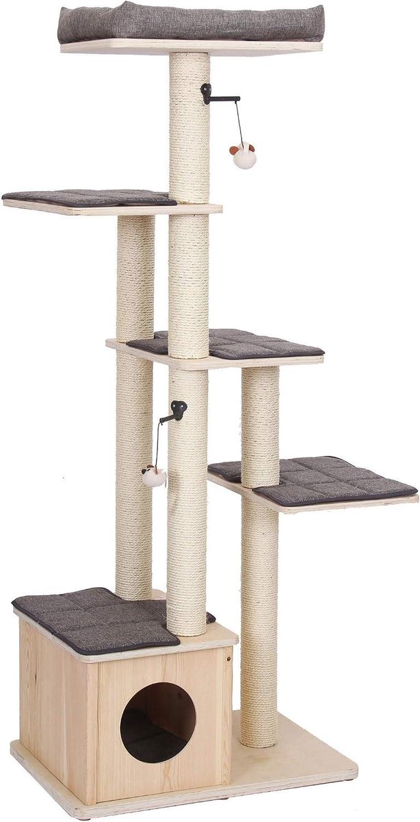 Krabpaal van hout - Kattenmeubel Krabmeubel - Katten spel en rust - Scandinavische stijl