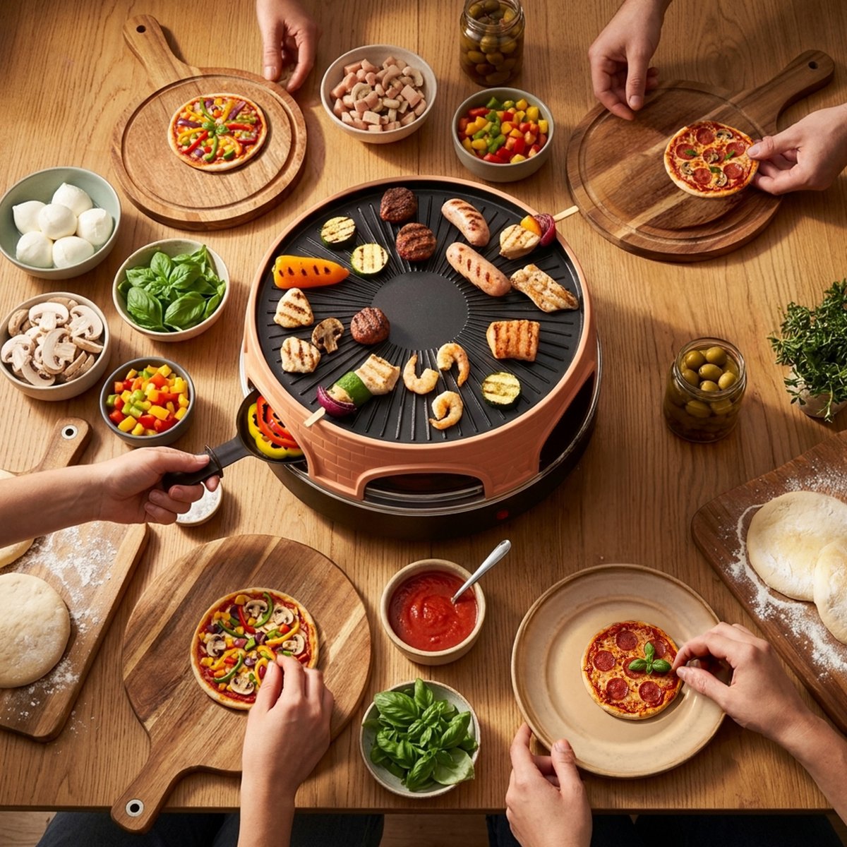 Emerio Pizzarette 3-in-1 Origineel - Zwitserse Raclette en Grill - 6 Persoons Pizza Oven - 6 Geïsoleerde Bakspatels - RVS Bakplaat - Gourmetstel - PO-113255.4 1500W – foto 7