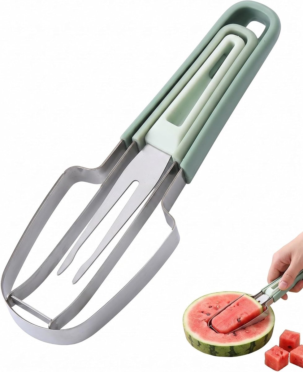 Mangosnijder - RVS - 22,3 cm - 3-in-1 Fruit Snijder met Antislip Handgreep - Voor Watermeloen en Diverse Vruchten