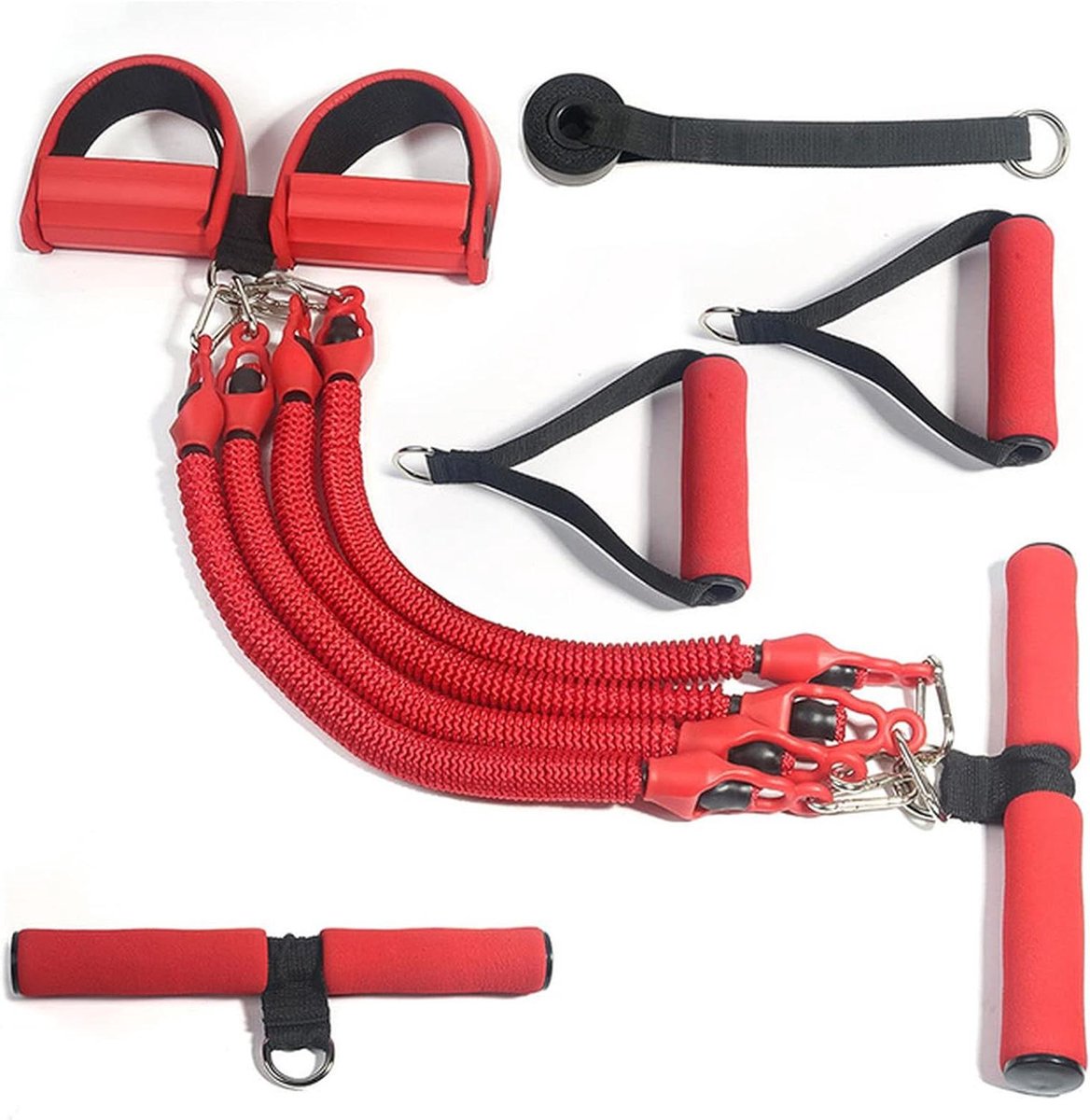 Pedaal Oefenaar - Fitness Touw Expander - Spier Training - Multifunctioneel Met Accessoires - 1000 Grams - Rood