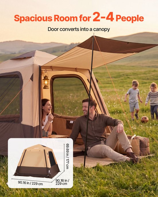 VEVOR 4-Persoons Campingtent, Opblaasbare Familietent met Oplaadbare Pomp, Tpu-Luchtslang en 5 Gaasramen, Cabinetent met Draagtas voor Gezinskamperen en Wandelen, Beige van Vevor — afbeelding 5