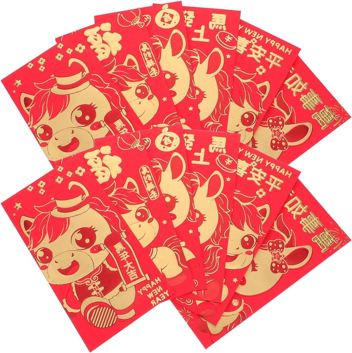 Enveloppen Paardenjaar - Lucky Money Packets - Chinese tradities - Feestelijk paardenmotief - 19.80X8.90CM - Rood