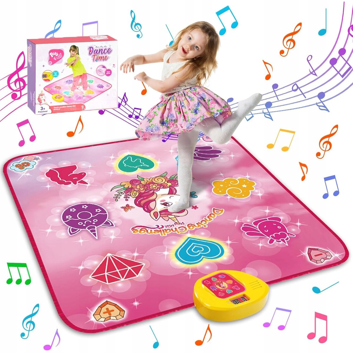 Dansmat Kinderen - Muzikale Eenhoorn Dansmat - 5 Speelmodi - 3 Moeilijkheidsniveaus - 8 Interactieve Muziekzones - LED-Verlichting en Geheugenmodus - Opvouwbaar voor Thuis, Feestjes en Uitstapjes