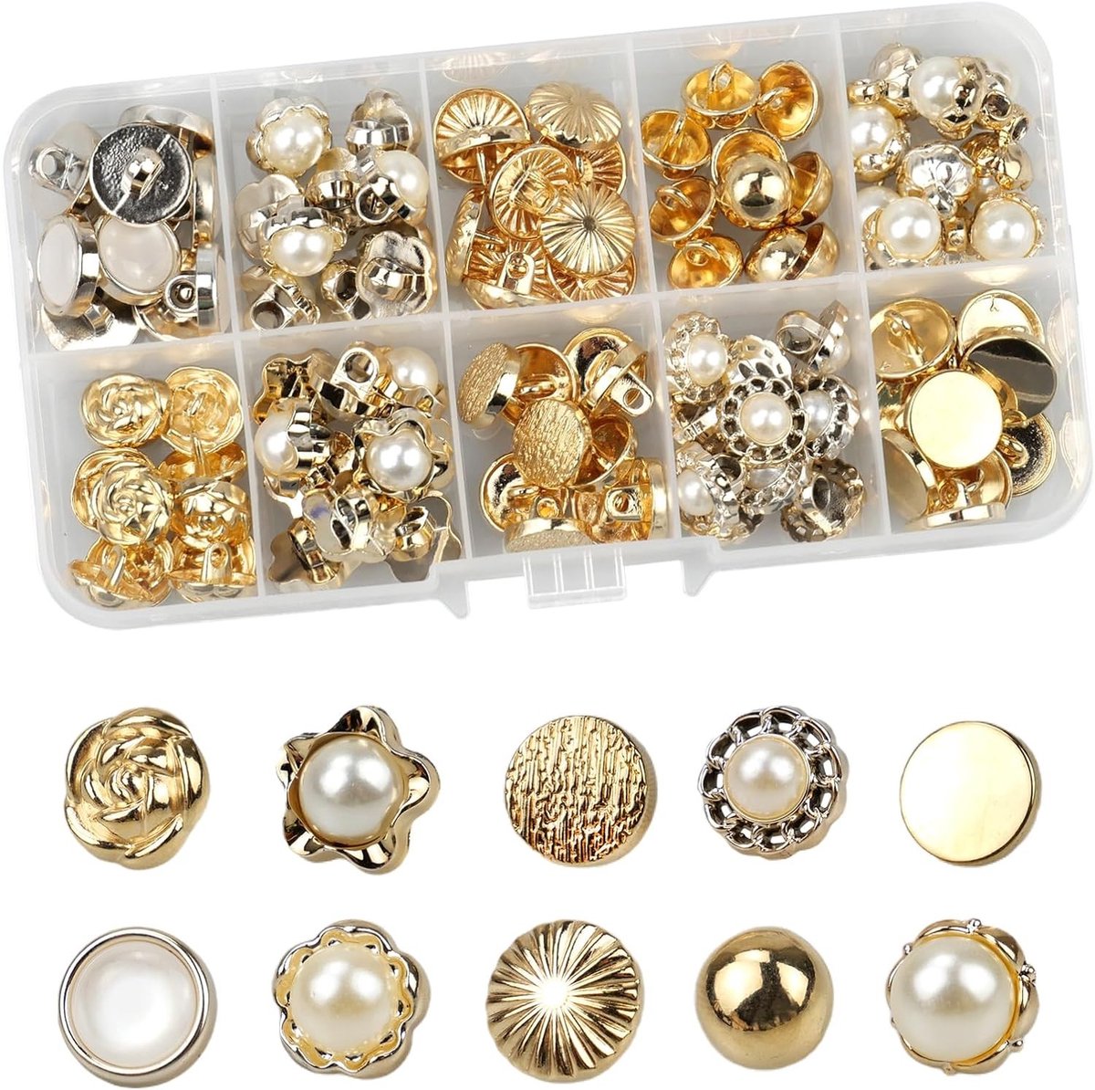 Set van 100 Gouden Faux Parels Knopen voor Dames Jassen, Truien, Jurken en Overhemden (10-12mm)