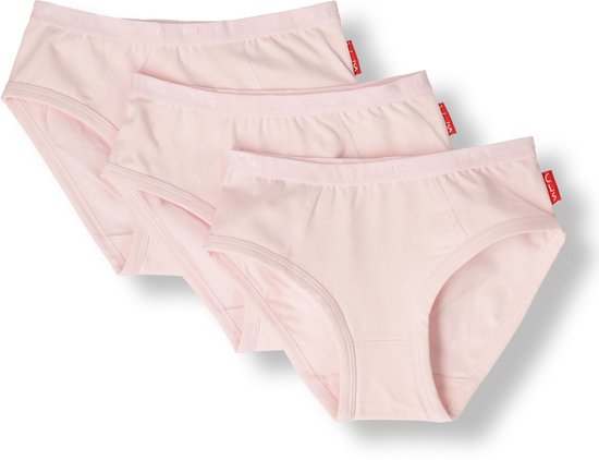 Drie lichtroze slips voor meisjes met een elastische tailleband en een rode CLASEN-label.