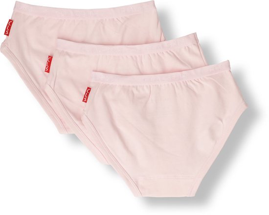 Drie lichtroze slips voor meisjes met een elastische tailleband en een rode CLASEN-label.