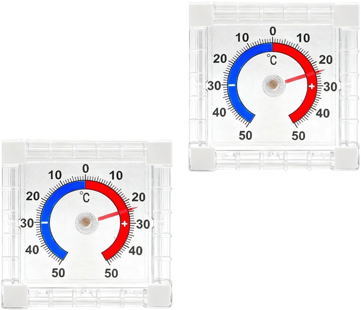 2-pack Buitenvensterthermometer, Zelfklevend, Analoog, Weerbestendig, Tot -50°C tot +50°C