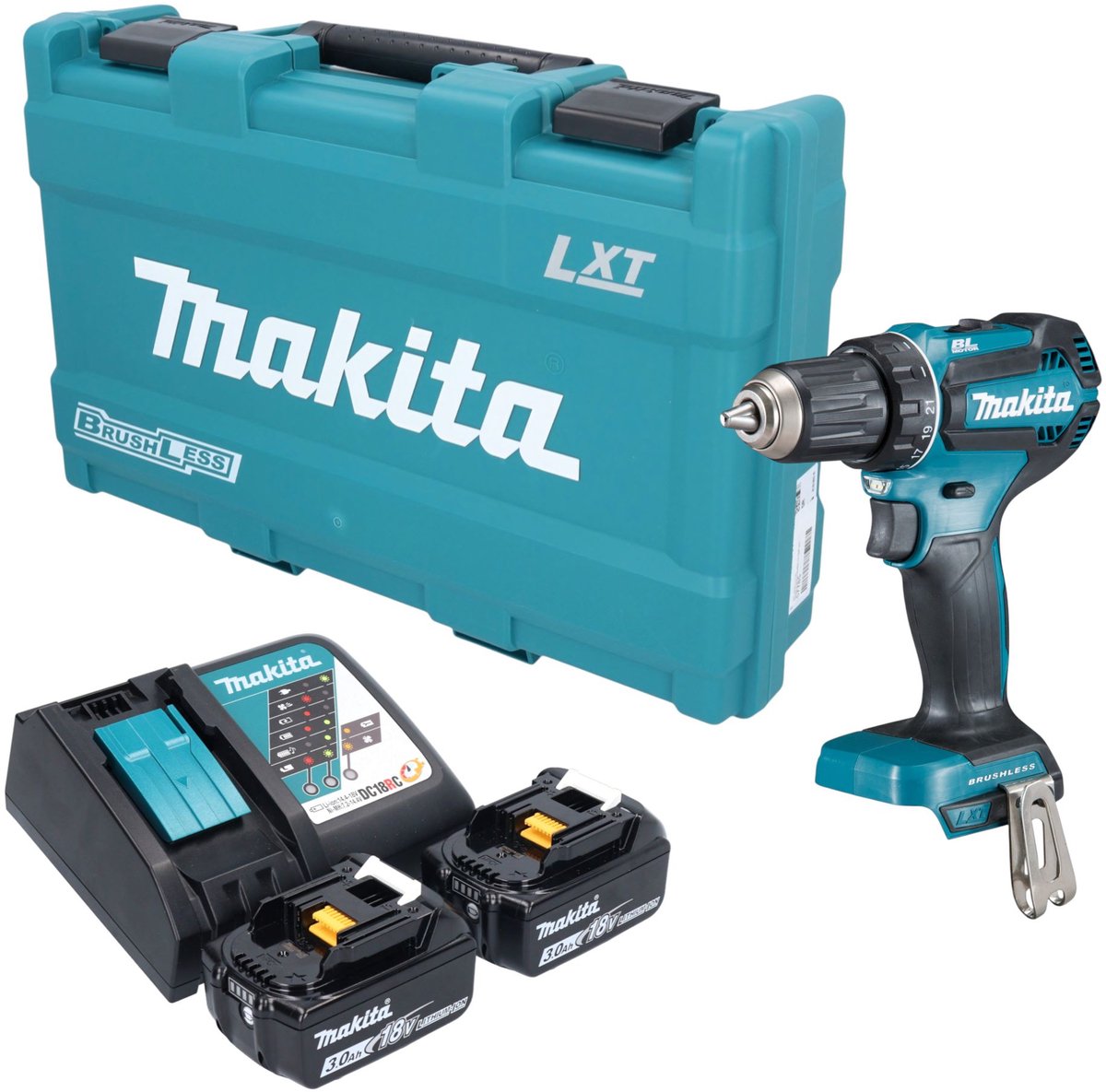 Makita DDF 485 RFK accuboormachine 18 V 50 Nm borstelloos + 2x accu 3,0 Ah + oplader + koffer