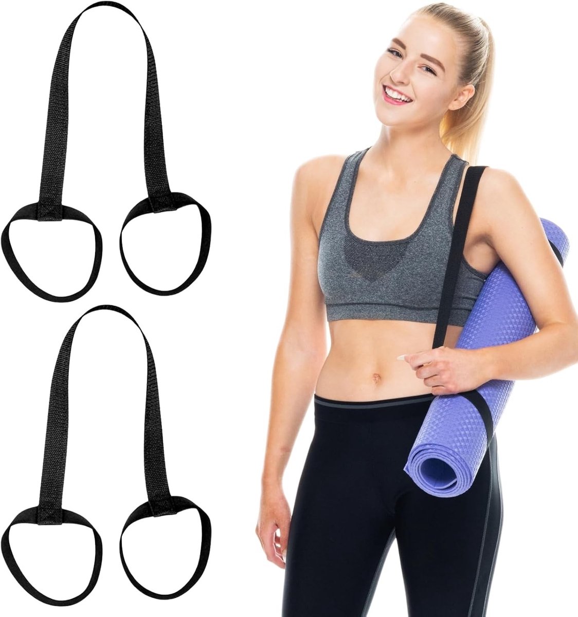 Yogamat Riemen Set - Zwart - 2-delige set - Duurzaam Polyester-Katoen - Voor Yoga en Fitness
