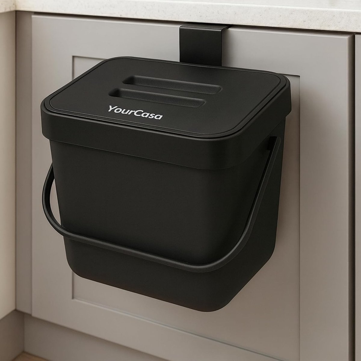 Compostemmer 5 liter - Zwart - 7 liter - Afvalemmer met Zeef en Ophanghaken - Voor Keuken en Biologisch Afval