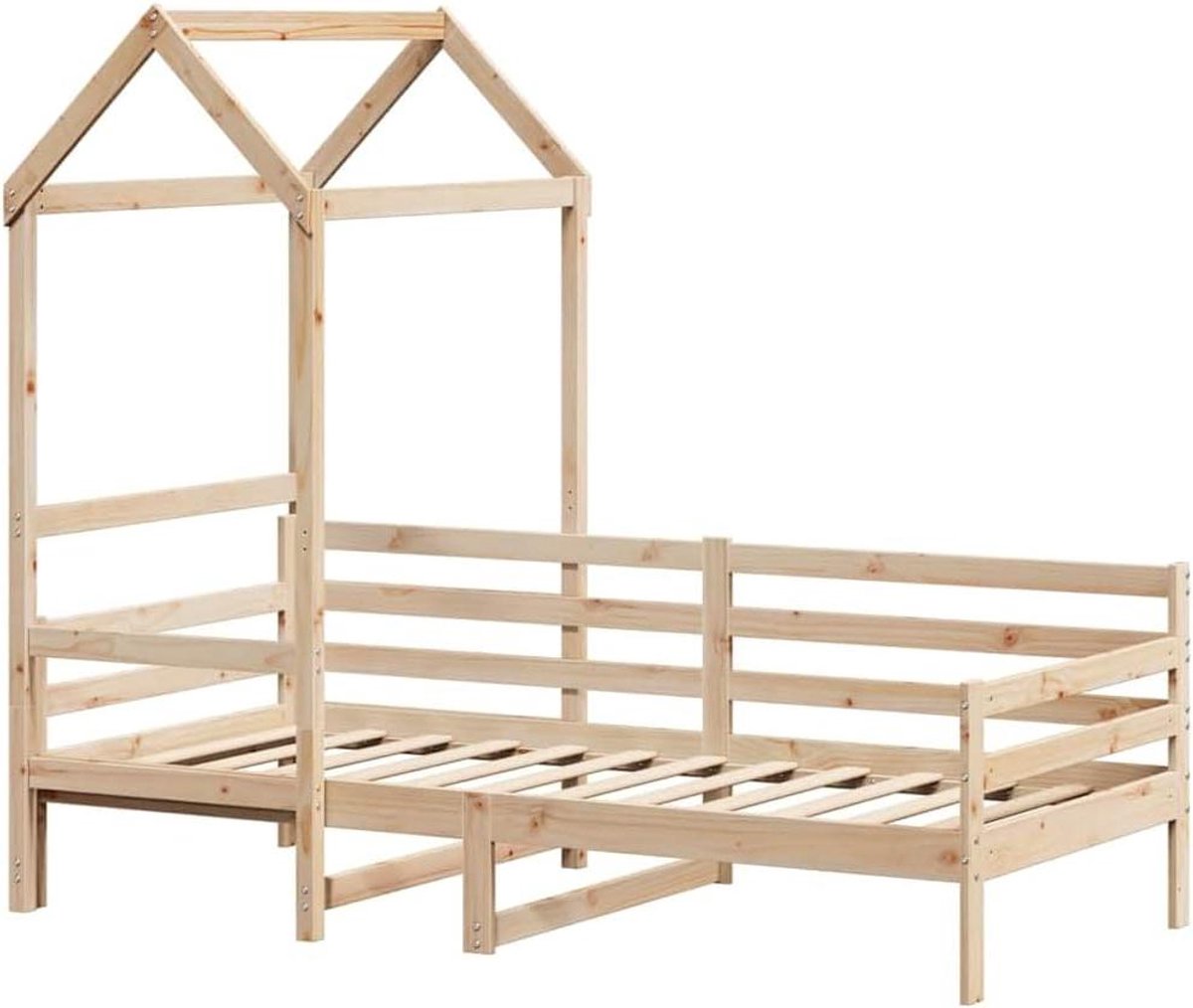 Slaapbank met huisje - Kinderbed junior - Rusten en spelen - Massief grenenhout frame - 80x200 cm - Naturel