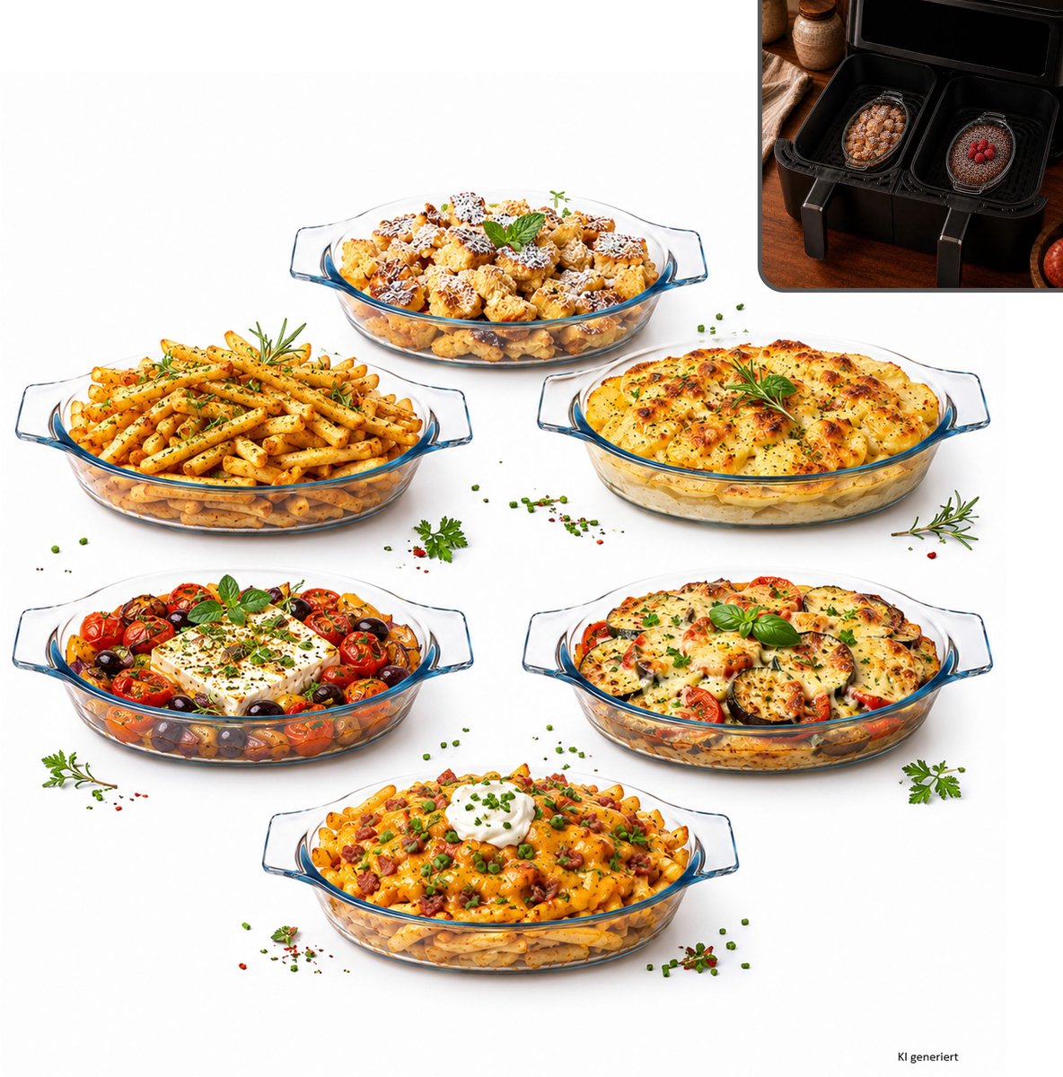 6-delige set BORCAM Airfryer ovenschaal ovaal 400ml met handvatten Braad- & Bakvorm van glas – 170496840