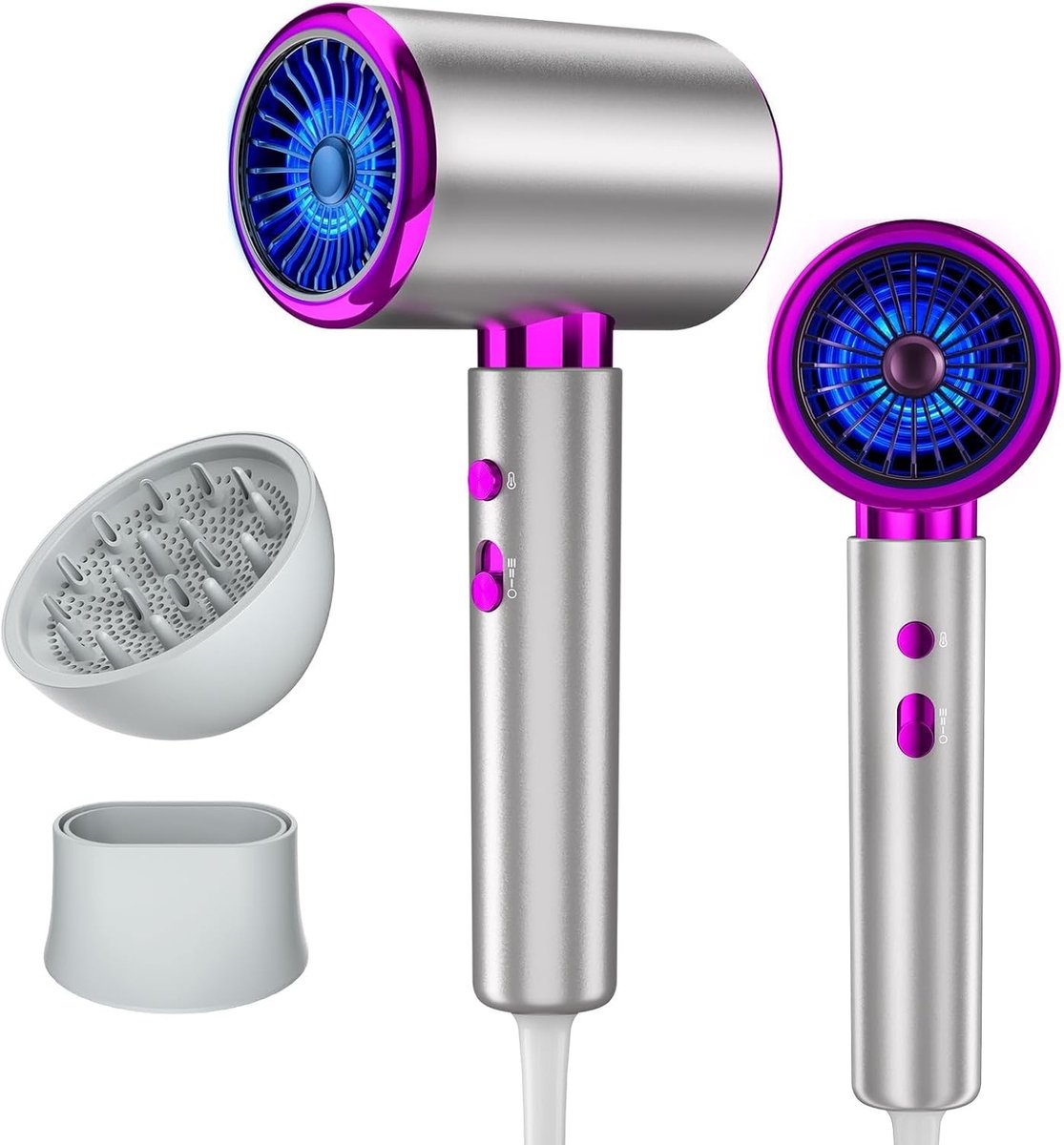 Haardroger - Zilvergrijs - 2400W - Met Diffuser en Stylingmondstuk - Voor Dagelijks Haarstyling