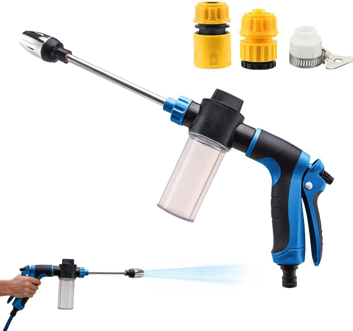 Autowas Schuimspuit - Schuimkanon Slang - Auto Reinigen - Verstelbare Sproeipatronen - 41 cm - Blauw Zwart