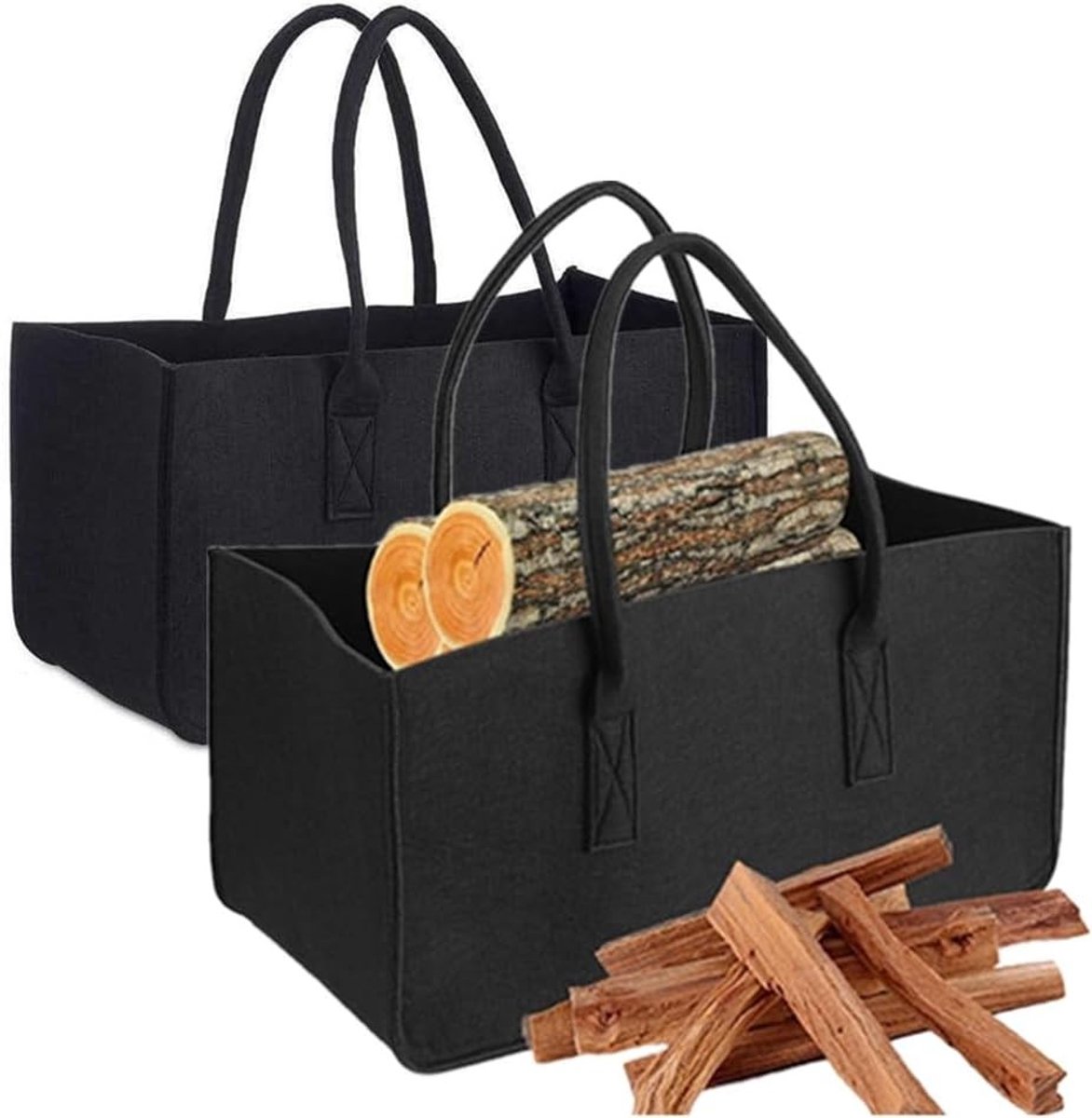 Vouwbare Vilt Tas, Vilt Mand met Handvatten, Houtskool Mand, Ideaal voor Haardhout en Winkelen, 50 x 25 x 25 cm