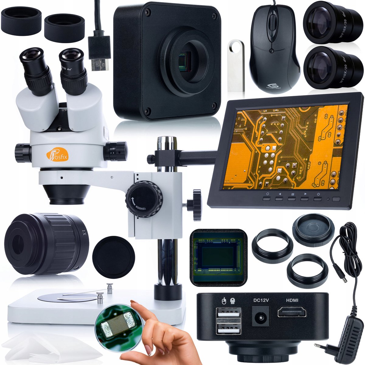 Rosfix Microscoop Mercury Pro Trinoculair - Camera 8,29MP HDMI/USB-C - C-Mount, 7-45x/80-120x