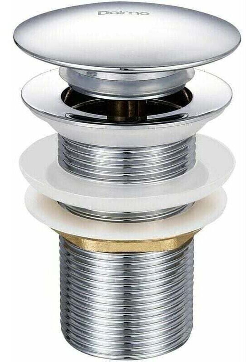 Overloopvrije pop-up wastafelafvoer – Verchroomd messing – Diameter 66 mm – Hoogte 78 mm – Afvoersysteem met drukknop